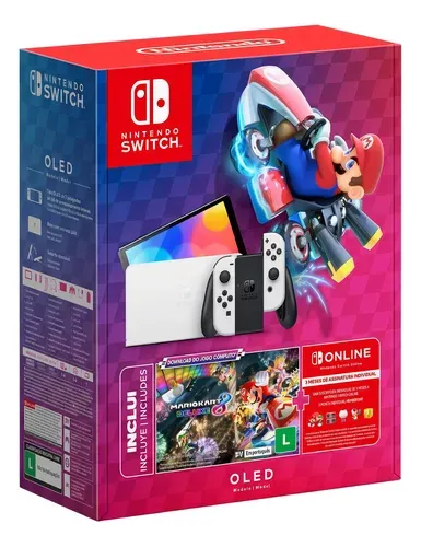 Console Nintendo Switch Oled 64gb Branco Mario Kart 8 Deluxe 3 Meses De Assinatura Nintendo Switch Online